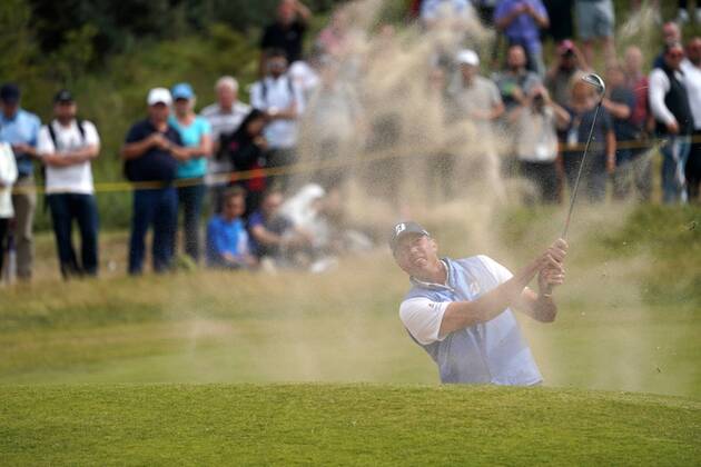 Matt Kucher (USA), JULY 23, 2017 - Golf : Matt Kucher of the United States hits out of a bunker on the 4th hole during the final round of the 146th British Open Golf Championship at Royal Birkdale Golf Club in Southport, Merseyside, England. Noxthirdxpartyxsales (waha021143)