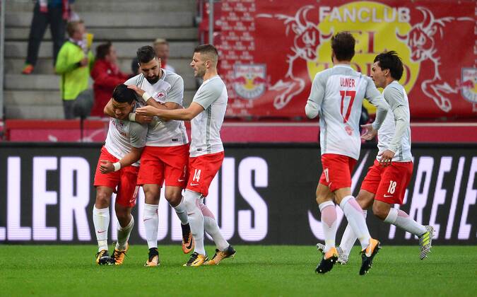UEFA Champions League, third qualifying round, 1st leg, FC Red Bull Salzburg - HNK Rijeka 26.07.2017., Red Bull Arena, Salzburg, Austria - UEFA Champions League, third qualifying round, 1st leg, FC Red Bull Salzburg - HNK Rijeka. Hee Chan Hwang, Munas Dabbur, Valon Berisha. MarkoxPrpic PIXSELL