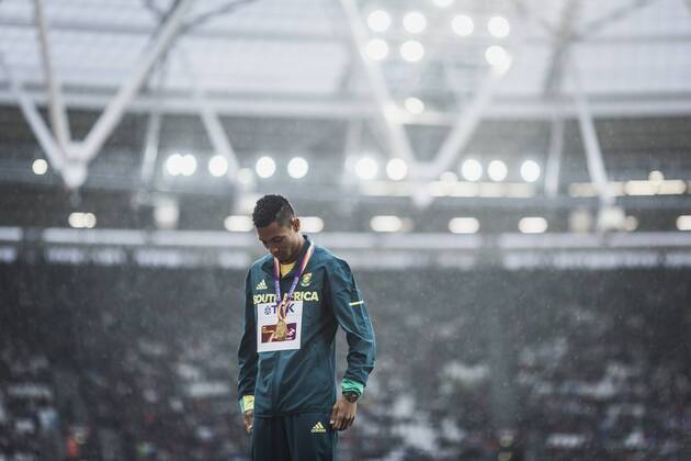 London, Großbritannien, 09.08.2017: Leichtathletik WM London 2017 - Tag 6. 400m Männer Siegerehrung, Wayde van Niekerk (Südafrika)