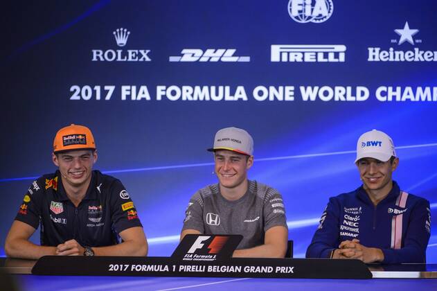 Red Bull s Dutch driver Max Verstappen, McLaren s Belgian driver Stoffel Vandoorne and Force India s French driver Esteban Ocon pictured during preparations for the Grand Prix F1 of Belgium race, in Spa-Francorchamps, Thursday 24 August 2017. The Spa-Francorchamps Formula One Grand Prix takes place this weekend, from August 25th to August 27th. NICOLASxLAMBERT x05151567x