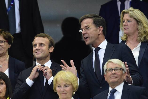 Emmanuel Macron - president de la Republique Mark Rutte - Premier ministre des Pays Bas CELEBRITES : France vs Pays Bas - Paris - 31 08 2017 JBAutissier Panoramic