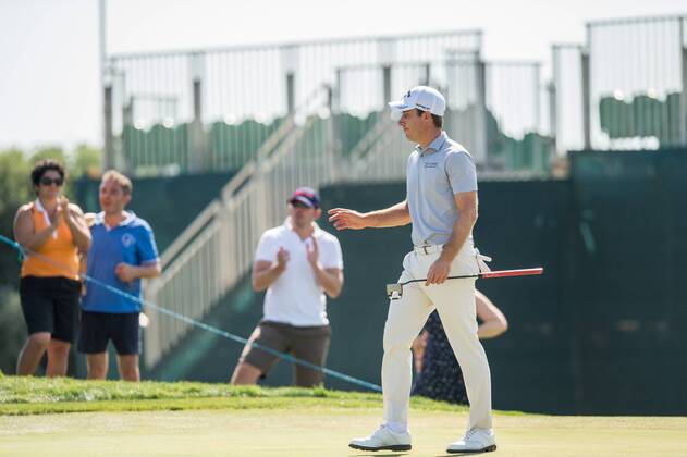 Nino Bertasio acknowledges the crowd after he gets a birdie on the 9th during day 4 of the European Tour - Portugal Masters 2017 at Dom Pedro Victoria Golf Course, Vilamoura, Portugal on 24 September 2017. Copyright: xMatthewxBuchanx 16770246