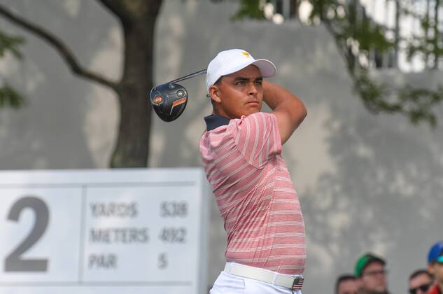 Friday September 29, 2017: Rickie Fowler of the United States watches his tee shot on the 2nd hole during the second round of the Presidents Cup at Liberty National Golf Course in Jersey City, New Jersey. CSM PGA Golf Herren 2017: Presidents Cup SEPT 29 - ZUMAc04_ 20170929_zaf_c04_048 Copyright: xGregoryxVasilx