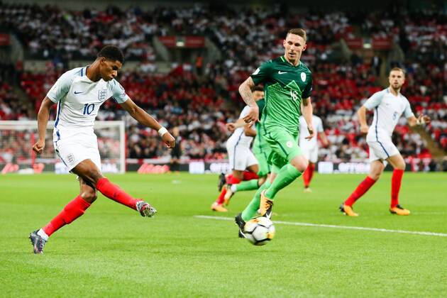 England s Marcus Rashford during the World Cup Qualifying - European - Group F match at Wembley Stadium, London. Picture date 5th October 2017. Picture credit should read: Charlie Forgham-Bailey Sportimage EDITORIAL USE ONLY. No use with unauthorised audio, video, data, fixture lists, club league logos or live services. Online in-match use limited to 120 images, no video emulation. No use in betting, games or single club league player publications.