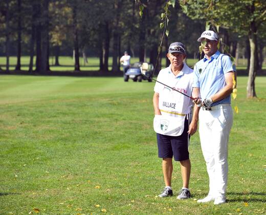 15th October 2017, Golf Club Milano, Monza, Italy; Matt Wallace of England sizes up his approach shot during the Italian Open Golf final round; Wallace come home in 4th place  ActionPlus11940847