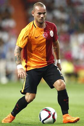 MADRID, 17-08-2015. Santiago Bernabeu Stadium, Santiago Bernabeu trophy. 2015 2016. Real Madrid - Galatasaray. Wesley Sneijder of Galatasaray. Real Madrid - Galatasaray (Santiago Bernabeu trophy)
