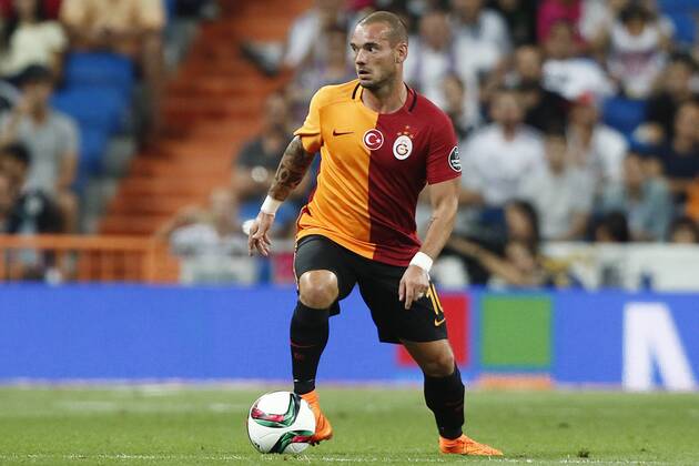 MADRID, 18-08-2015. Santiago Bernabeu Stadium, Santiago Bernabeu trophy. 2015 2016. Real Madrid - Galatasaray. Wesley Sneijder of Galatasaray. Real Madrid - Galatasaray (Santiago Bernabeu trophy)