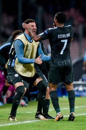 Raheem Sterling of Manchester City celebrates scoring fourth goal during the UEFA Champions League group F match between Napoli and Manchester City at Stadio San Paolo Naples Italy on 1 November 2017 Photo by Giuseppe Maffia xGiuseppexMaffiax xUKSPx AFP7x xNapolixvxManchesterxCity,xItaly,xNovx1thx2017x