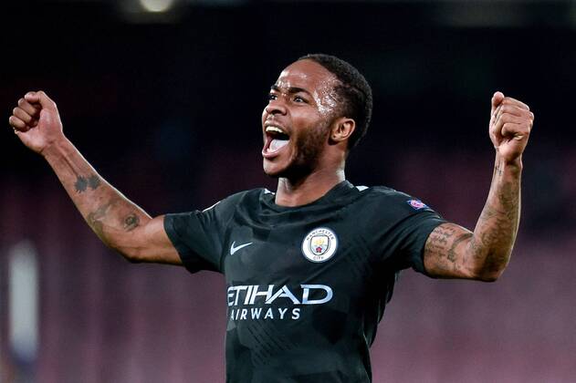 Raheem Sterling of Manchester City celebrates the victory during the UEFA Champions League group F match between Napoli and Manchester City at Stadio San Paolo Naples Italy on 1 November 2017 Photo by Giuseppe Maffia xGiuseppexMaffiax xUKSPx AFP7x xNapolixvxManchesterxCity,xItaly,xNovx1thx2017x