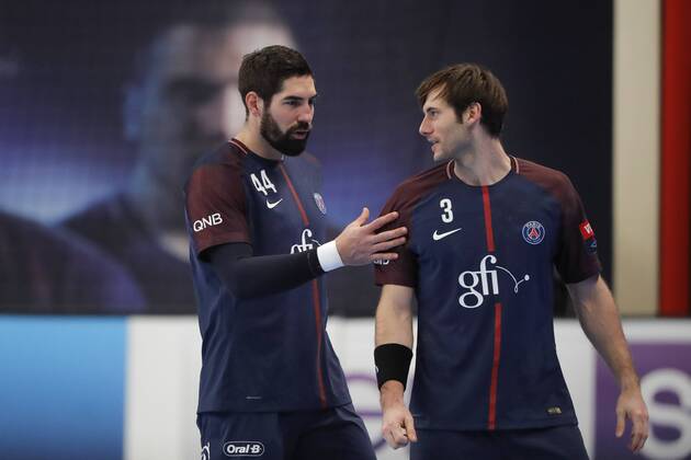 Nikola Karabatic (PSG Hanball), Uwe Gensheimer (PSG Handball) HANDBALL : PARIS SG Handball v VESZPREM - EHF CHAMPIONS LEAGUE Masculin - 12 11 2017 StephaneAllaman Panoramic 
