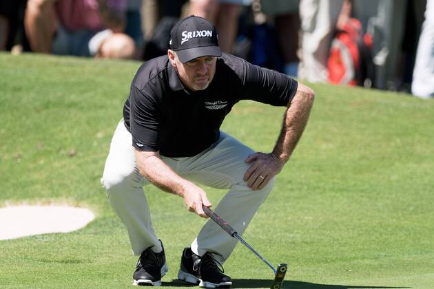 SYDNEY, AUSTRALIA - NOVEMBER 23: Rod Pampling (AUS) lines up a putt at Round 1 of the 102nd Australian Open Golf Championship on November 23, 2017 at The Australian Golf Club in Sydney, Australia. (Photo by Steven Markham Icon Sportswire) GOLF: NOV 23 The Emirates Australian Open Golf Championship - First Round Icon1711230060 EDITORIAL USE ONLY