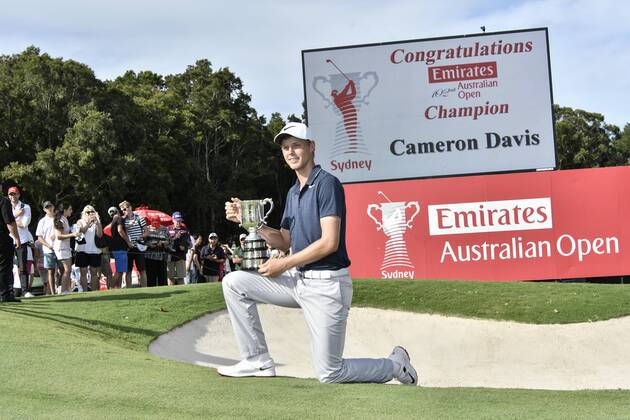 26th November 2017, The Australian Golf Club, Sydney, Australia; Emirates Australian Open Golf, final round; Winner Cameron Davis (AUS) with the Stonehaven Trophy  ActionPlus11956407