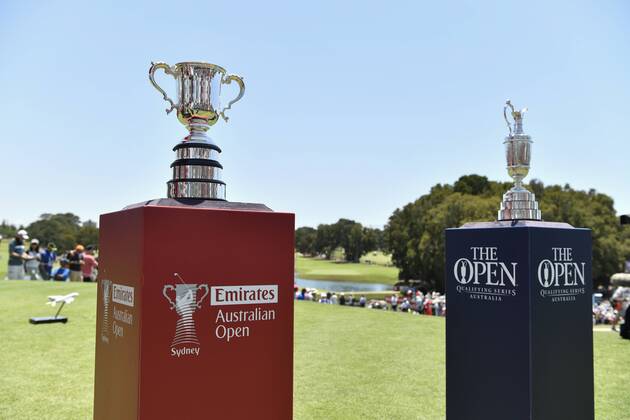 26th November 2017, The Australian Golf Club, Sydney, Australia; Emirates Australian Open Golf, final round; The Stonehaven trophy alongside the Claret Jug of The Open  ActionPlus11956382