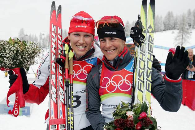 Kati Wilhelm holt Silber , Uschi Disl holt Bronze - aufgenommen in San Sicario am 25.02.2006 - Biathlon - Olympische Spiele 2006 , San Sicario Italien