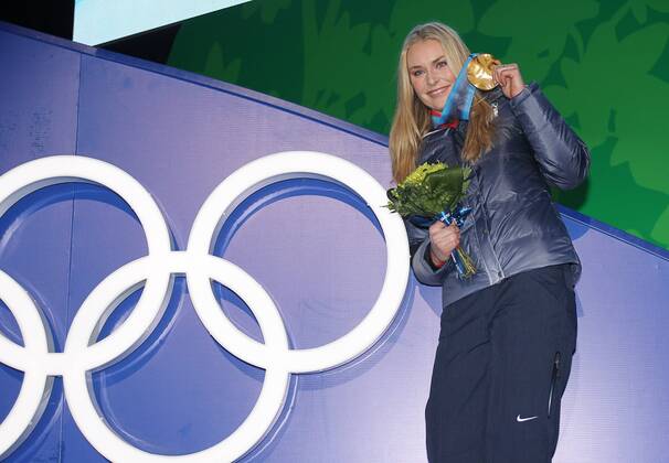 Lindsey Vonn mit Goldmedaille Olympic Games Olympische Spiele Olympia OS Vancouver 2010 - 16 02 2010, Vancouver British Columbia Kanada