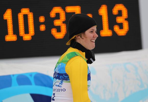 Viktoria Rebensburg ist Olmypiasiegerin im Riesenslalom aufgenommen bei den Olympischen Spielen in Whistler Mountain - Olympic Games Olympische Spiele Olympia OS Ladies Giant Slalom Alpine Skiing, Whistler Mountain British Columbia Kanada