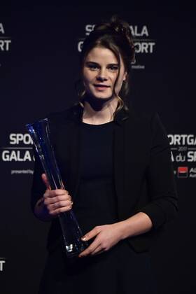 Cyclist Lotte Kopecky winner of most promising of the year, pictured during the gala evening for the man and woman of the year 2017 awards, Saturday 16 December 2017, in Brussels. ERICxLALMAND  x05234586x