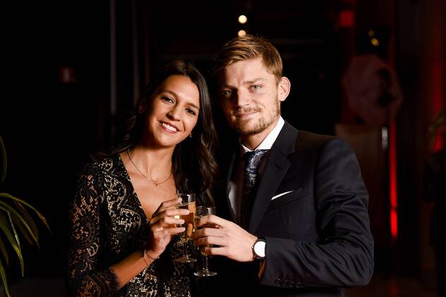 Tennis player David Goffin and Goffin s girlfriend, Stephanie pictured during the gala evening for the man and woman of the year 2017 awards, Saturday 16 December 2017, in Brussels. POOLxPHILIPPExCROCHET  x05234568x