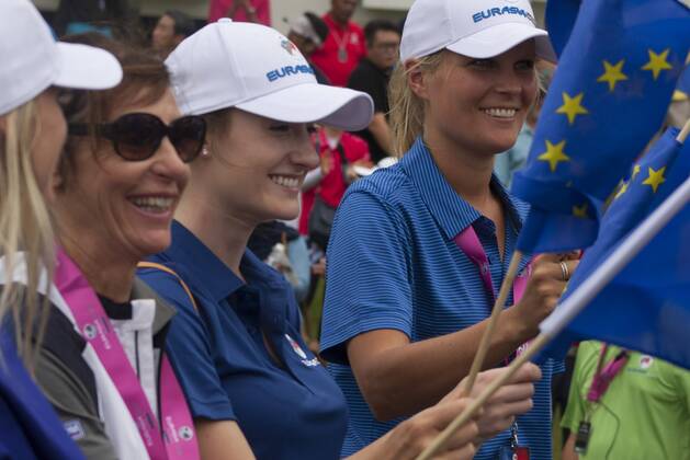January 14, 2018 - Kuala Lumpur, Kuala Lumpur, Malaysia - Team Europe supporter smile when their team has win the EurAsia Cup 2018...EurAsia Cup is a biennial men professional team golf tournament between Europe and Asia presented by DRB-HICOM. It is held on 12th 14th January 2018 at Glenmarie Golf & Country Club. Team Asia will be lead by Arjun Atwal (India) as a captain for the team and the vice captain Zhang Lainwei (China) while for the team Europe Thomas Bjorn (Denmark) will be the captain. The Team Europe has win the EurAsia Cup for this year. Malaysia: EurAsia golf tournament Winning ceremony - ZUMAs197 81558911st Copyright: xFarisxHadziqx xSopaxImagesx