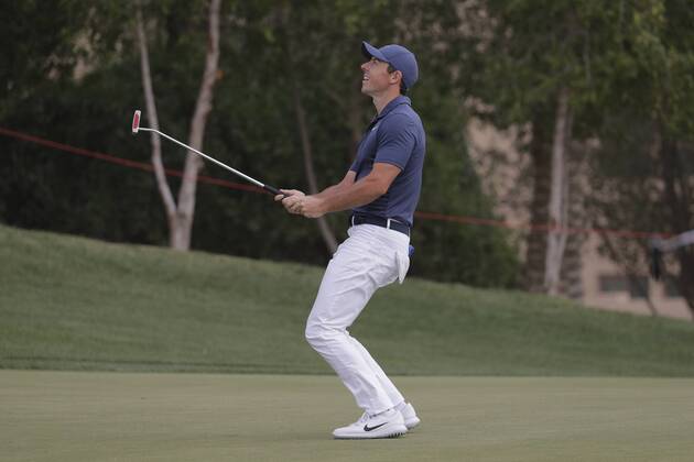 HSBC Abu Dhabi Golf Championship Day Four Rory McIlroy reacts to narrowly missing a putt on Day Four of the HSBC Abu Dhabi Golf Championship at Abu Dhabi Golf Club, UAE. Content Not Available For UK Newspapers Copyright: xNickxWhitworthx FIL-11242-0008