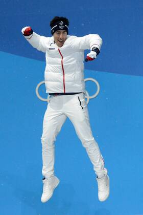 February 13, 2018 - Pyeongchang, South Korea - VICTOR MUFFAT-JEANDET of France celebrates getting the bronze medal in the Men s Alpine Combined skiing event in the PyeongChang Olympic Games Olympische Spiele Olympia OS PyeongChang 18: Alpine Skiing Men - ZUMAl132 20180213_zap_l132_006 Copyright: xChristopherxLevyx