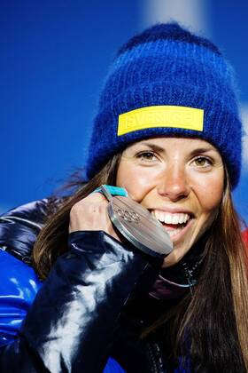 180215 Charlotte Kalla of Sweden (silver), at a Medal Ceremony for women s cross country 10 km free during day six of the 2018 Winter Olympics on February 15, 2018 in Pyeongchang. Photo: Joel Marklund BILDBYRAN kod JM 87625 Copyright: JOELxMARKLUND BB180215JM122