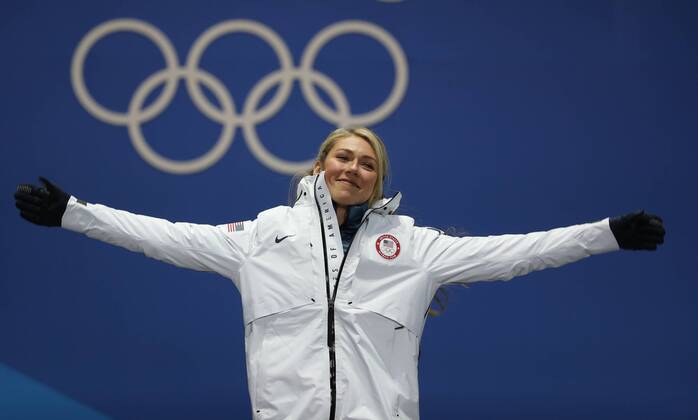PyeongChang 2018, Ski Alpin, Riesenslalom der Damen, Siegerehrung OLYMPICS - 2018 Winter Olympics PYEONGCHANG,SOUTH KOREA,15.FEB.18 - OLYMPICS, ALPINE SKIING - Olympic Winter games Winterspiele Spiele Summer games PyeongChang 2018, medal plaza, slalom, ladies, award ceremony. Image shows Mikaela Shiffrin (USA). GEPAxpictures xAndreasxPranter