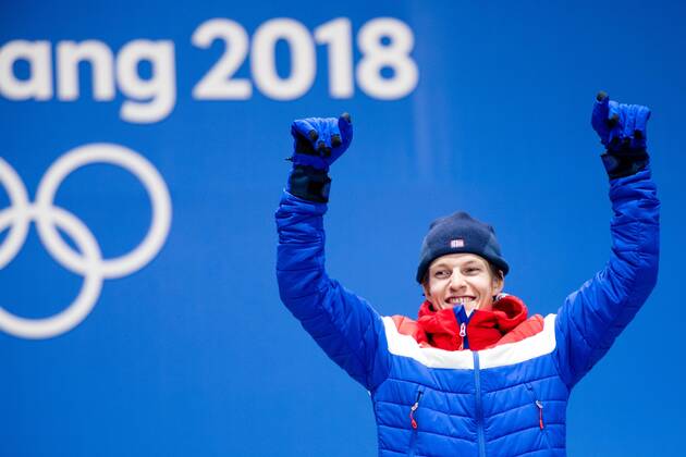 PyeongChang 2018 - Ski Freestyle, Slopestyle Herren Siegerehrung 180218 oystein Braten of Norway, Gold, celebrating with his gold medal at the Medal Ceremony for Men s Ski Slopestyle during day nine of the 2018 Winter Olympics on February 18, 2018 in Pyeongchang. Photo: Petter Arvidson BILDBYRAN kod PA 91980 Copyright: PETTERxARVIDSON BB180218PA154