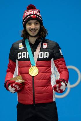 February 18, 2018 - Pyeongchang, South Korea - SAMUEL GIRARD of Canada celebrates getting the gold medal in the Men s 1000m short track Speed skating Eisschnelllauf event in the PyeongChang Olympic Games Olympische Spiele Olympia OS Pyeongchang 18: Medal Winners - ZUMAl132 20180218_zap_l132_057 Copyright: xChristopherxLevyx