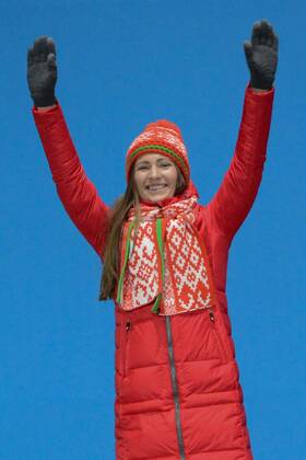 February 18, 2018 - Pyeongchang, South Korea - DARYA DOMRACHEVA of Belarus celebrates getting the silver medal in the Women s 12.5km Mass Start Biathlon event in the PyeongChang Olympic Games Olympische Spiele Olympia OS Pyeongchang 18: Medal Winners - ZUMAl132 20180218_zap_l132_076 Copyright: xChristopherxLevyx