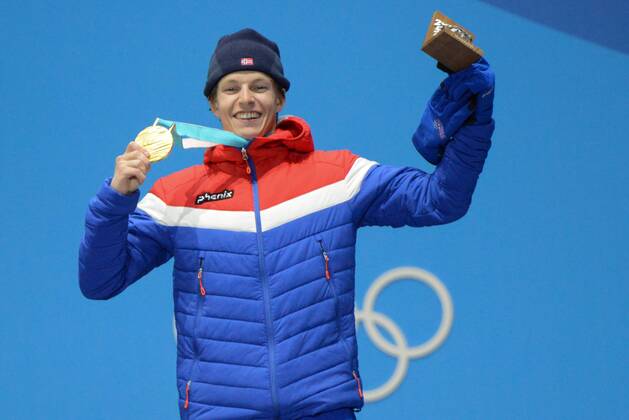 February 18, 2018 - Pyeongchang, South Korea - OYSTEIN BRAATEN of Norway celebrates getting the gold medal in the Men s Slopestyle freestyle skiing event in the PyeongChang Olympic Games Olympische Spiele Olympia OS Pyeongchang 18: Medal Winners - ZUMAl132 20180218_zap_l132_122 Copyright: xChristopherxLevyx