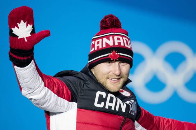 OLYMPICS - 2018 Winter Olympics PYEONGCHANG,SOUTH KOREA,21.FEB.18 - OLYMPICS,FREESTYLE SKIING - Olympic Winter games Winterspiele Spiele Summer games PyeongChang 2018, Medals Plaza, downhill, Ski Cross, men, award ceremony. Image shows Brady Leman (CAN). GEPAxpictures xMaticxKlansek