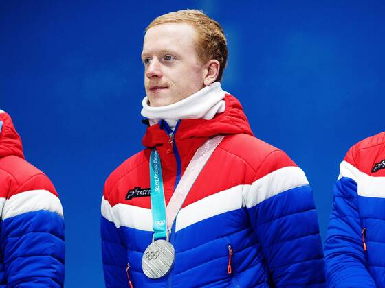180224 Johannes Thingnes Bo of Norway, silver, celebrates at the Medal Ceremony for the Men s Biathlon 4x7,5 km relay during day fifteen of the 2018 Winter Olympics on February 24, 2018 in Pyeongchang. Photo: Carl Sandin BILDBYRAN kod CS 57999_322 Copyright: CARLxSANDIN BB180224CS140