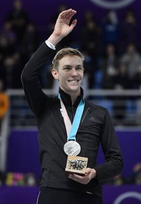Belgian speed skater Bart Swings celebrates on the podium with his silver medal during the medal ceremony after the men s mass start Speed skating Eisschnelllauf event at the XXIII Olympic Winter games Winterspiele Spiele Summer games Saturday 24 February 2018, in Pyeongchang, South Korea. The Winter Olympics are taking place from 9 February to 25 February in Pyeongchang County, South Korea. DIRKxWAEM  x05301927x