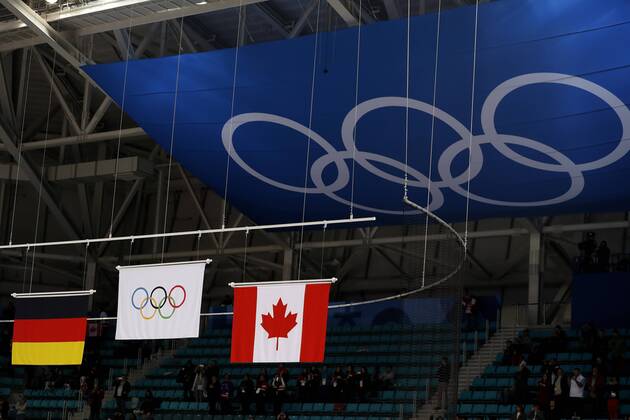 SIEGEEHRUNG Flagge Team GER Eishockey Finale RUS-GER 4:3 Olympic Wintergames 2018 Pyeongchang South Korea Olympische Winterspiele 2018 Pyeongchang 25.Februar 2018