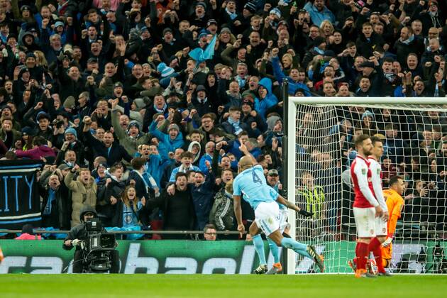 Vincent Kompany of Manchester City celebrates scoring his goal during the EFL Carabao Cup Final match between Arsenal and Manchester City at Wembley Stadium, London, England on 25 February 2018. Copyright: xSalvioxCalabresex 19050074