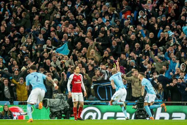 Vincent Kompany of Manchester City celebrates scoring his goal during the EFL Carabao Cup Final match between Arsenal and Manchester City at Wembley Stadium, London, England on 25 February 2018. Copyright: xSalvioxCalabresex 19050076