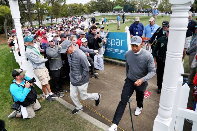 March 8, 2018 - Palm Harbor, Florida, U.S. - DOUGLAS R. CLIFFORD Times .Tiger Woods leaves the practice green moments before driving the first tee while playing the Copperhead Course on Thursday (3 8 18) during the first round of the Valspar Championship at the Innisbrook Golf and Spa Resort in Palm Harbor. Florida News - March 8, 2018 - ZUMAs70_ 82203487st Copyright: xDouglasxR.xCliffordx