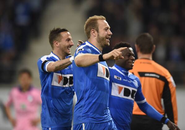 - GENT, BELGIUM: Gent s Laurent Depoitre scoring the 1-0 goal during the Jupiler Pro League match between KAA Gent and RSC Anderlecht, Thursday 30 April 2015 in Gent, on the fifth day of the Play-off 1. JOHNxTHYS x80475074x