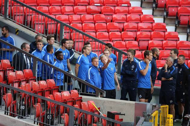 - MANCHESTER, UNITED KINGDOM: Club s players pictured during a training session of Belgian soccer team Club Brugge KV in Manchester, United Kingdom, Monday 17 August 2015. Tomorrow Club is playing British soccer club Manchester United ManU FC, the first leg game of the play-offs for the UEFA Champions League competition. BRUNOxFAHY x84298596x