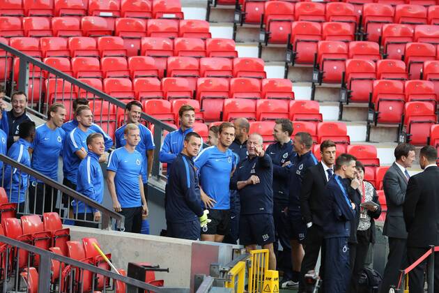 - MANCHESTER, UNITED KINGDOM: Club s players pictured during a training session of Belgian soccer team Club Brugge KV in Manchester, United Kingdom, Monday 17 August 2015. Tomorrow Club is playing British soccer club Manchester United ManU FC, the first leg game of the play-offs for the UEFA Champions League competition. BRUNOxFAHY x84298671x