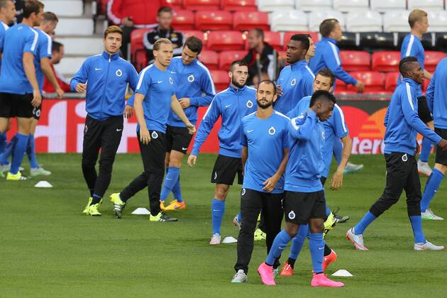 - MANCHESTER, UNITED KINGDOM: Club s players pictured during a training session of Belgian soccer team Club Brugge KV in Manchester, United Kingdom, Monday 17 August 2015. Tomorrow Club is playing British soccer club Manchester United ManU FC, the first leg game of the play-offs for the UEFA Champions League competition. BRUNOxFAHY x84299387x