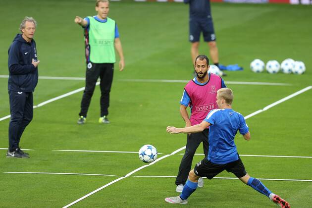 - MANCHESTER, UNITED KINGDOM: Club s Victor Vazquez Solsona and Club s Nikola Storm fight for the ball during a training session of Belgian soccer team Club Brugge KV in Manchester, United Kingdom, Monday 17 August 2015. Tomorrow Club is playing British soccer club Manchester United ManU FC, the first leg game of the play-offs for the UEFA Champions League competition. BRUNOxFAHY x84299639x