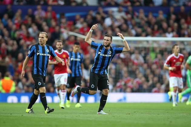 - MANCHESTER, UNITED KINGDOM: Club s Tuur Dierckx celebrates after a goal during a soccer game between British club Manchester United ManU FC and Belgian team Club Brugge KV in Manchester, United Kingdom, Tuesday 18 August 2015, the first leg of the play-offs for the UEFA Champions League competition. BRUNOxFAHY x84377810x
