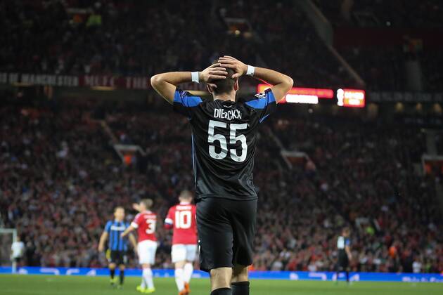 - MANCHESTER, UNITED KINGDOM: Club s Tuur Dierckx reacts during a soccer game between British club Manchester United ManU FC and Belgian team Club Brugge KV in Manchester, United Kingdom, Tuesday 18 August 2015, the first leg of the play-offs for the UEFA Champions League competition. BRUNOxFAHY x84382647x