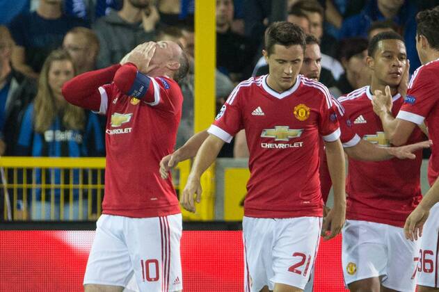 - BRUGGE, BELGIUM: Manchester s Wayne Rooney (L) celebrates with his teammates after scoring during a soccer game between Belgian first league team Club Brugge KV and British club Manchester United ManU FC in Brugge, Wednesday 26 August 2015, the return game of the play-offs of the UEFA Champions League competition. Manchester United won the first leg 3-1. KURTxDESPLENTER x84638033x