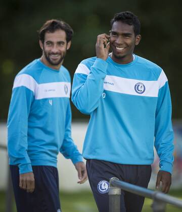 - GENT, BELGIUM: Gent s Rafinha Rafael Scapini de Almeida and Gent s Renato Neto pictured during a training of KAA Gent, in Gent, Tuesday 15 September 2015. Tomorrow Belgian first league soccer team KAA Gent will play the first game in the group stage of the Uefa Champions League competition against French Olympique Lyon. JASPERxJACOBS x85227364x
