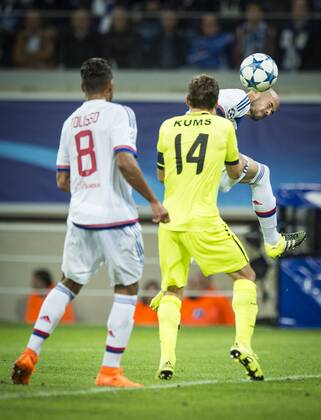 - GENT, BELGIUM: Lyon s Christophe Jallet scores a goal during the first game in the group stage of the Uefa Champions League competition, in group H, between Belgian first league soccer team KAA Gent and Olympique Lyon, in Gent, Wednesday 16 September 2015. JASPERxJACOBS  x85281350x