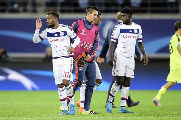 - GENT, BELGIUM: Lyon s Alexandre Lacazette and Lyon s Samuel Umtiti pictured after the first game in the group stage of the Uefa Champions League competition, in group H, between Belgian first league soccer team KAA Gent and Olympique Lyon, in Gent, Wednesday 16 September 2015. YORICKxJANSENS x85282435x