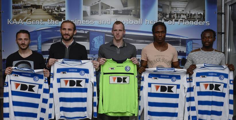 - GENT, BELGIUM: Gent s Danijel Milicevic, Gent s Ante Puljic, Gent s Matz Sels, Gent s Habib Habibou and Gent s Zie Diabate pictured during a press conference PK Pressekonferenz of Belgian first league soccer team KAA Gent to present five new players, Friday 17 January 2014, in Gent. DIRKxWAEM x51784619x